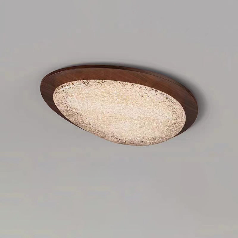 Modern Art Deco Iron Stainless Steel Resin Oval Ice Crack LED Flush Mount Ceiling Light For Bedroom