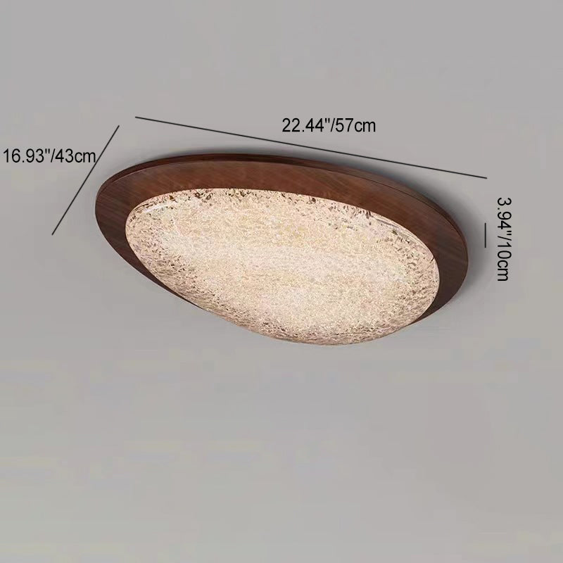 Modern Art Deco Iron Stainless Steel Resin Oval Ice Crack LED Flush Mount Ceiling Light For Bedroom