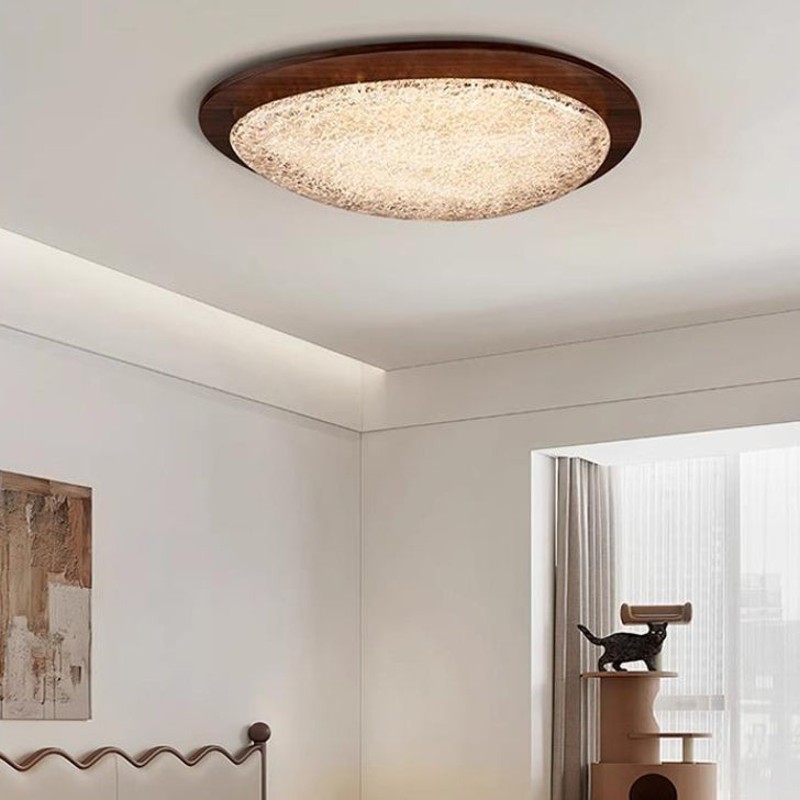 Modern Art Deco Iron Stainless Steel Resin Oval Ice Crack LED Flush Mount Ceiling Light For Bedroom