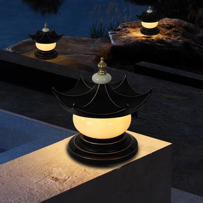 Traditional Chinese Waterproof Aluminum Imitation Marble Pointed Lantern 1-Light Landscape Lighting Outdoor Light For Garden