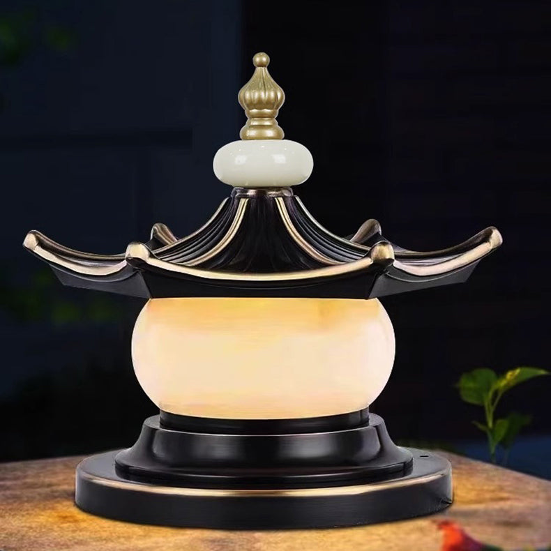 Traditional Chinese Waterproof Aluminum Imitation Marble Pointed Lantern 1-Light Landscape Lighting Outdoor Light For Garden