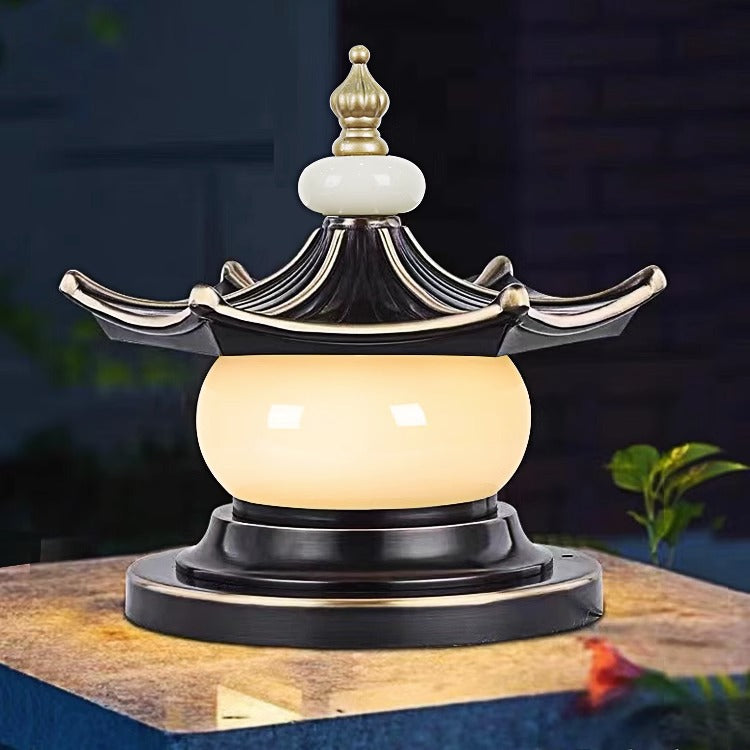 Traditional Chinese Waterproof Aluminum Imitation Marble Pointed Lantern 1-Light Landscape Lighting Outdoor Light For Garden