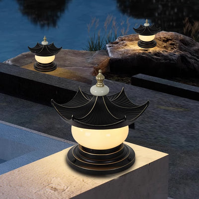 Traditional Chinese Waterproof Aluminum Imitation Marble Pointed Lantern 1-Light Landscape Lighting Outdoor Light For Garden