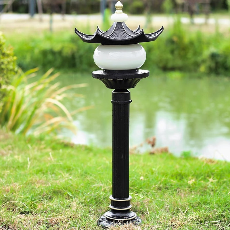 Traditional Chinese Waterproof Aluminum Imitation Marble Pointed Lantern 1-Light Landscape Lighting Outdoor Light For Garden