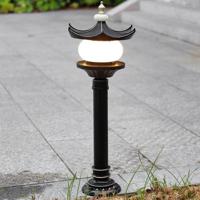 Traditional Chinese Waterproof Aluminum Imitation Marble Pointed Lantern 1-Light Landscape Lighting Outdoor Light For Garden