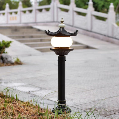 Traditional Chinese Waterproof Aluminum Imitation Marble Pointed Lantern 1-Light Landscape Lighting Outdoor Light For Garden