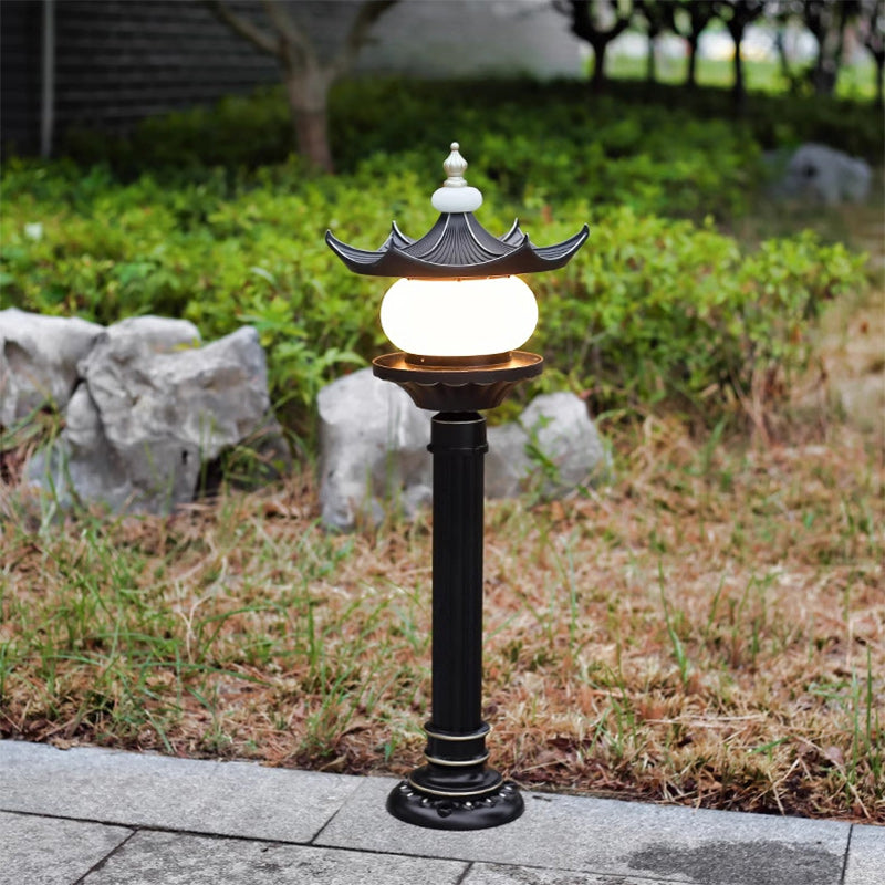 Traditional Chinese Waterproof Aluminum Imitation Marble Pointed Lantern 1-Light Landscape Lighting Outdoor Light For Garden