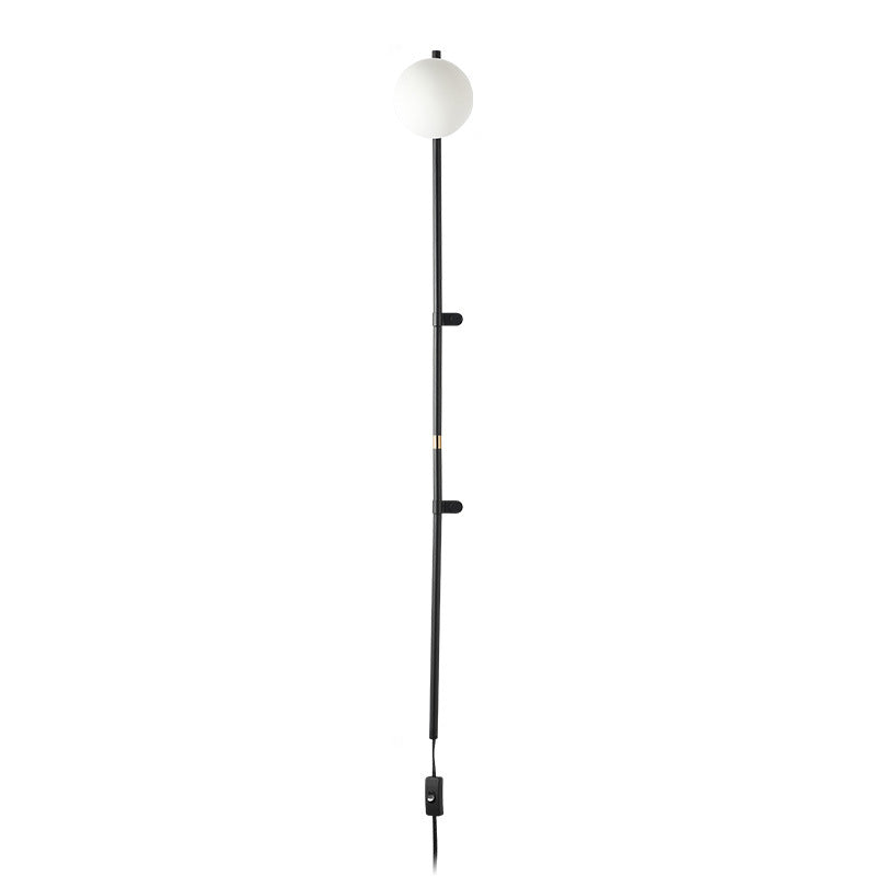 Modern Minimalist Ball Hardware Glass Ball Long Pole 1-Light Wall Sconce Lamp For Bedside