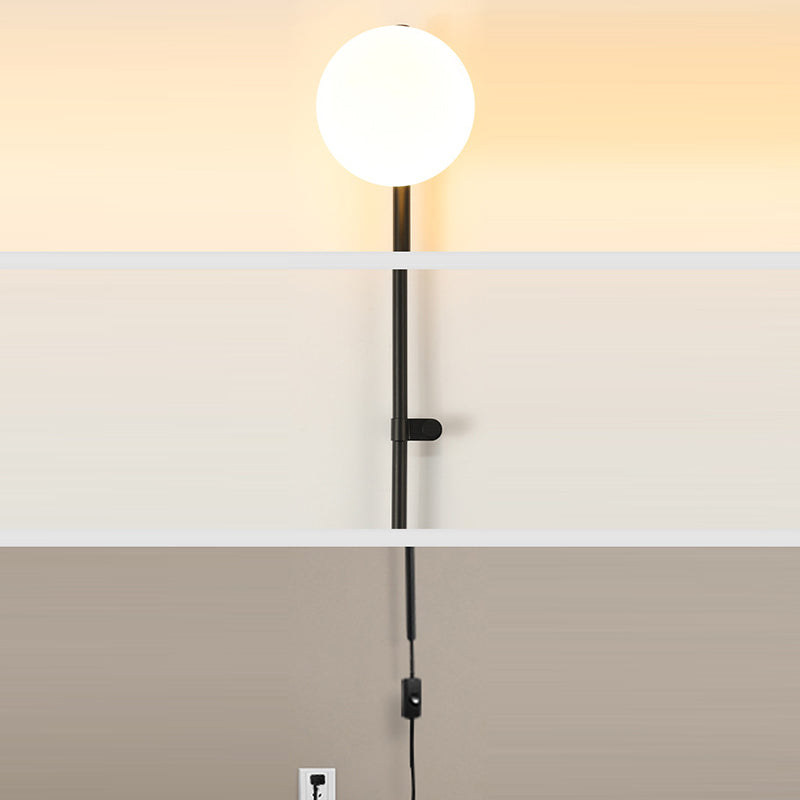 Modern Minimalist Ball Hardware Glass Ball Long Pole 1-Light Wall Sconce Lamp For Bedside