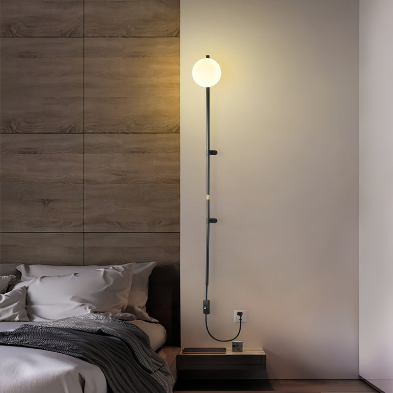 Modern Minimalist Ball Hardware Glass Ball Long Pole 1-Light Wall Sconce Lamp For Bedside