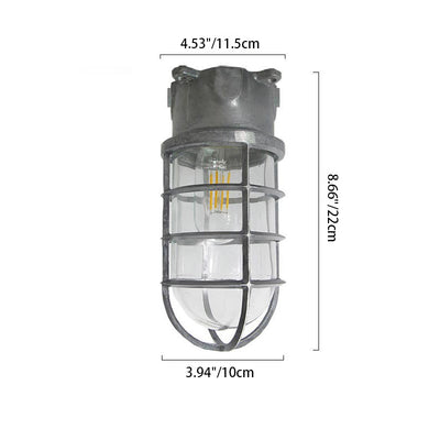 Contemporary Industrial Waterproof Aluminum Alloy Glass Cylinder Cage 1-Light Semi-Flush Mount Ceiling Light For Outdoor Patio