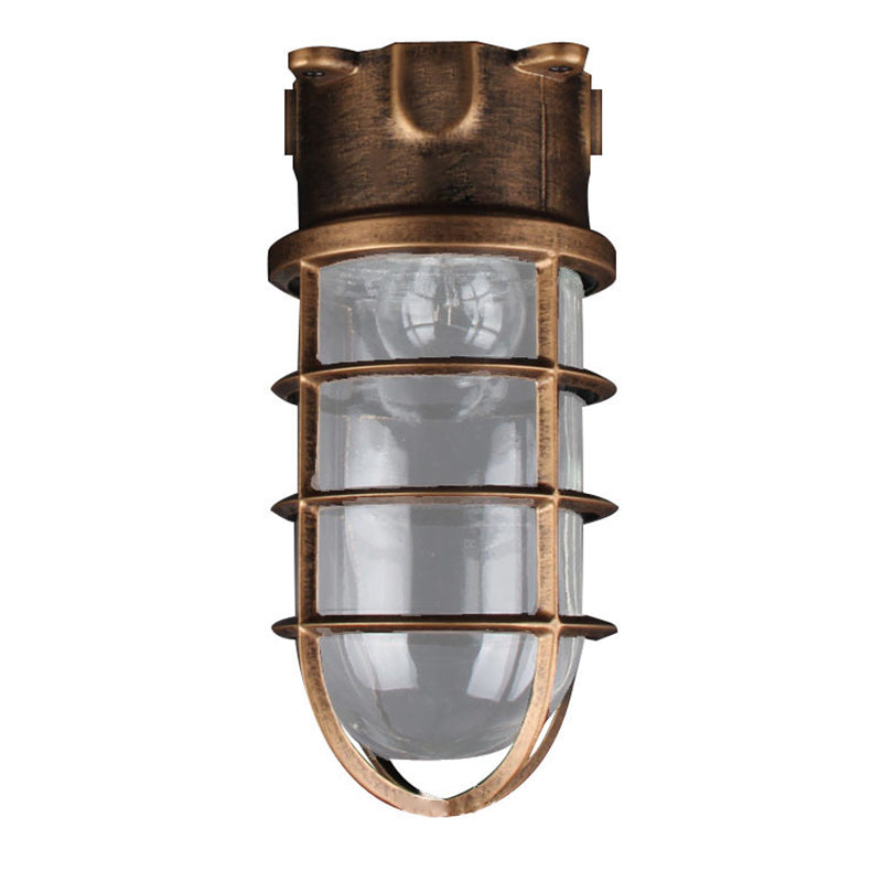 Contemporary Industrial Waterproof Aluminum Alloy Glass Cylinder Cage 1-Light Semi-Flush Mount Ceiling Light For Outdoor Patio