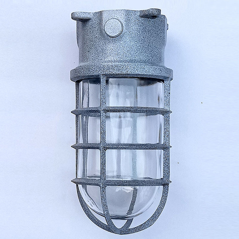 Contemporary Industrial Waterproof Aluminum Alloy Glass Cylinder Cage 1-Light Semi-Flush Mount Ceiling Light For Outdoor Patio