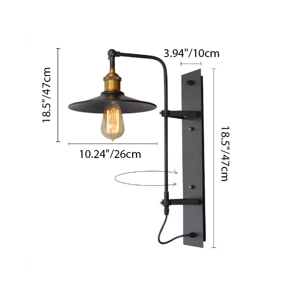 Contemporary Industrial Iron Rotatable Conic 1-Light Wall Sconce Lamp For Living Room