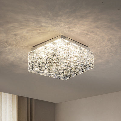 Modern Luxury Stainless Steel Crystal Square LED Semi-Flush Mount Ceiling Light For Living Room