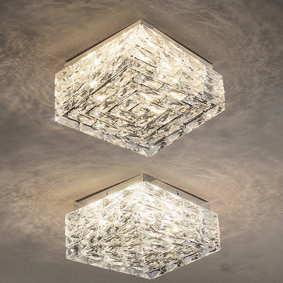 Modern Luxury Stainless Steel Crystal Square LED Semi-Flush Mount Ceiling Light For Living Room