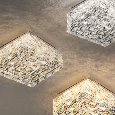 Modern Luxury Stainless Steel Crystal Square LED Semi-Flush Mount Ceiling Light For Living Room