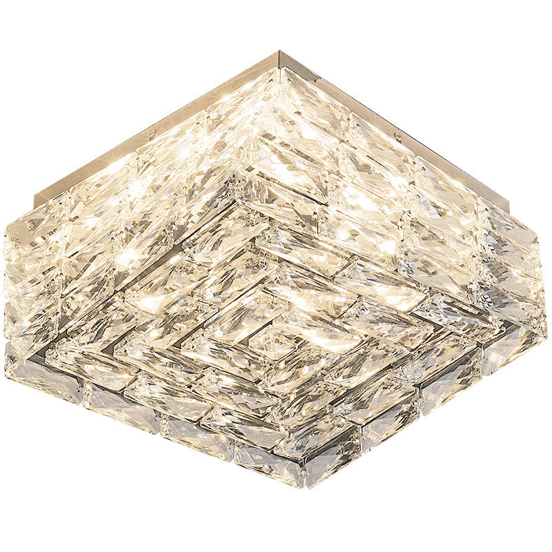 Modern Luxury Stainless Steel Crystal Square LED Semi-Flush Mount Ceiling Light For Living Room