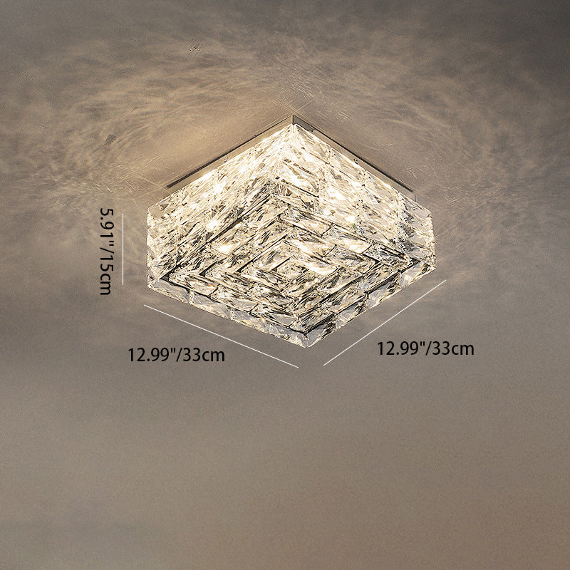 Modern Luxury Stainless Steel Crystal Square LED Semi-Flush Mount Ceiling Light For Living Room