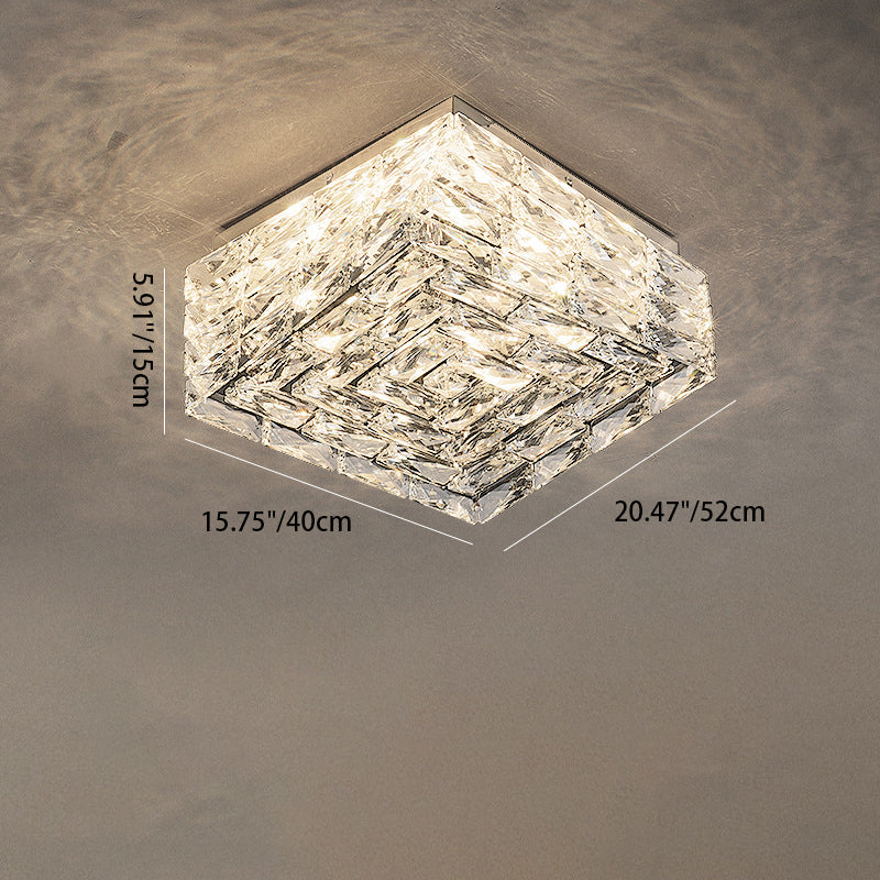 Modern Luxury Stainless Steel Crystal Square LED Semi-Flush Mount Ceiling Light For Living Room