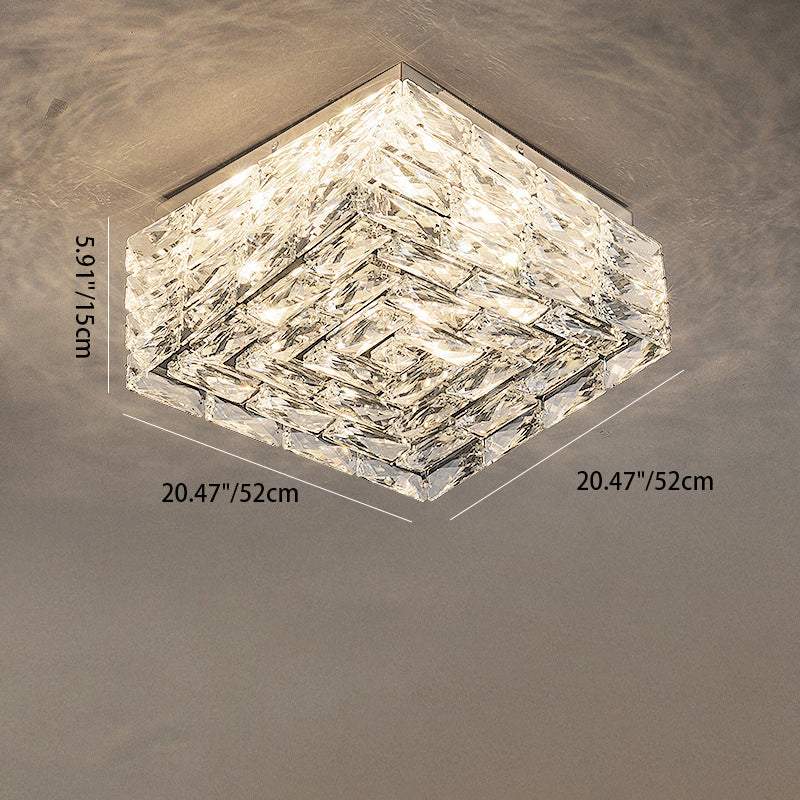 Modern Luxury Stainless Steel Crystal Square LED Semi-Flush Mount Ceiling Light For Living Room