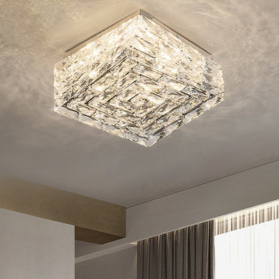 Modern Luxury Stainless Steel Crystal Square LED Semi-Flush Mount Ceiling Light For Living Room