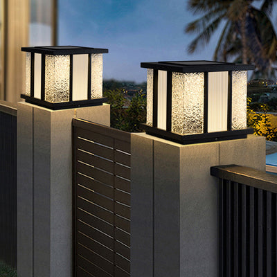 Modern Simplicity Solar Waterproof Stainless Steel Acrylic Cube Crackle LED Landscape Lighting Outdoor Light For Garden