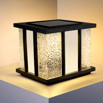 Modern Simplicity Solar Waterproof Stainless Steel Acrylic Cube Crackle LED Landscape Lighting Outdoor Light For Garden