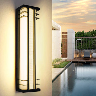 Traditional Chinese Solar Waterproof Stainless Steel Acrylic Rectangular Motion Sensor LED Wall Sconce Lamp For Outdoor Patio