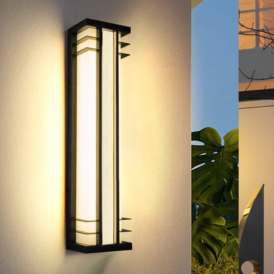 Traditional Chinese Solar Waterproof Stainless Steel Acrylic Rectangular Motion Sensor LED Wall Sconce Lamp For Outdoor Patio