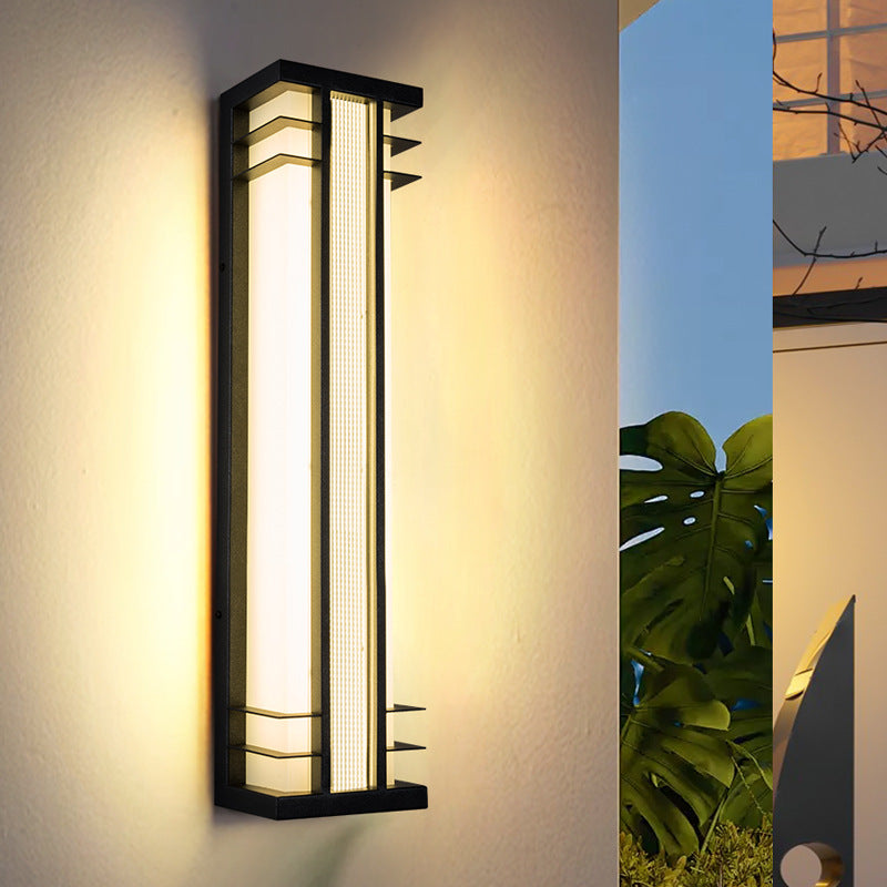 Traditional Chinese Solar Waterproof Stainless Steel Acrylic Rectangular Motion Sensor LED Wall Sconce Lamp For Outdoor Patio