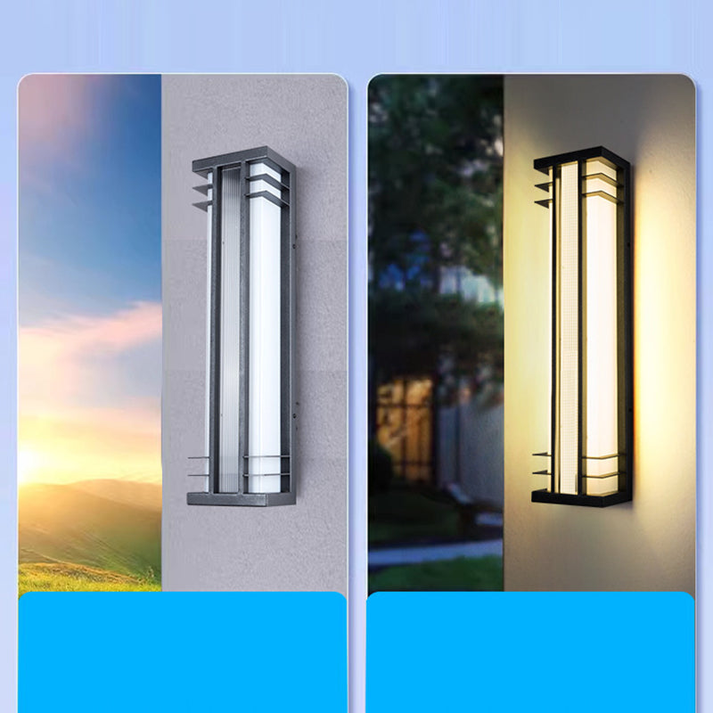 Traditional Chinese Solar Waterproof Stainless Steel Acrylic Rectangular Motion Sensor LED Wall Sconce Lamp For Outdoor Patio