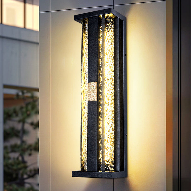 Traditional Luxury Solar Waterproof Stainless Steel Acrylic Copper Rectangular Ripple Motion Sensor LED Wall Sconce Lamp For Outdoor Patio