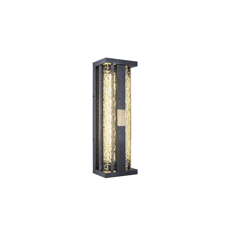 Traditional Luxury Solar Waterproof Stainless Steel Acrylic Copper Rectangular Ripple Motion Sensor LED Wall Sconce Lamp For Outdoor Patio