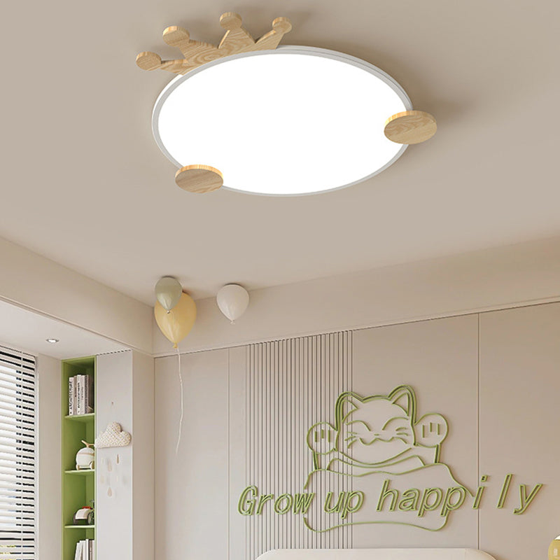 Contemporary Creative Iron Aluminum Acrylic Kids Crown Round LED Flush Mount Ceiling Light For Bedroom