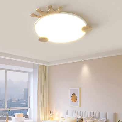 Contemporary Creative Iron Aluminum Acrylic Kids Crown Round LED Flush Mount Ceiling Light For Bedroom