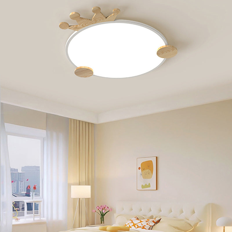 Contemporary Creative Iron Aluminum Acrylic Kids Crown Round LED Flush Mount Ceiling Light For Bedroom