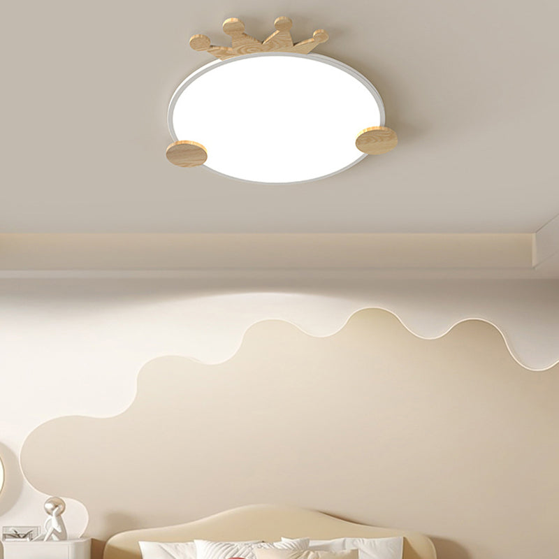 Contemporary Creative Iron Aluminum Acrylic Kids Crown Round LED Flush Mount Ceiling Light For Bedroom