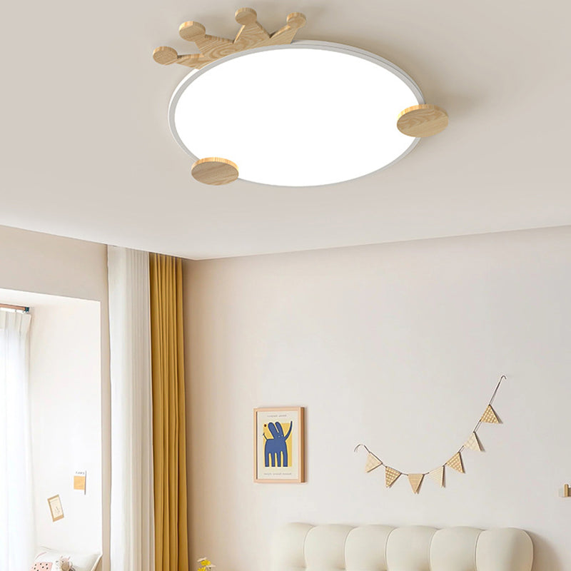 Contemporary Creative Iron Aluminum Acrylic Kids Crown Round LED Flush Mount Ceiling Light For Bedroom