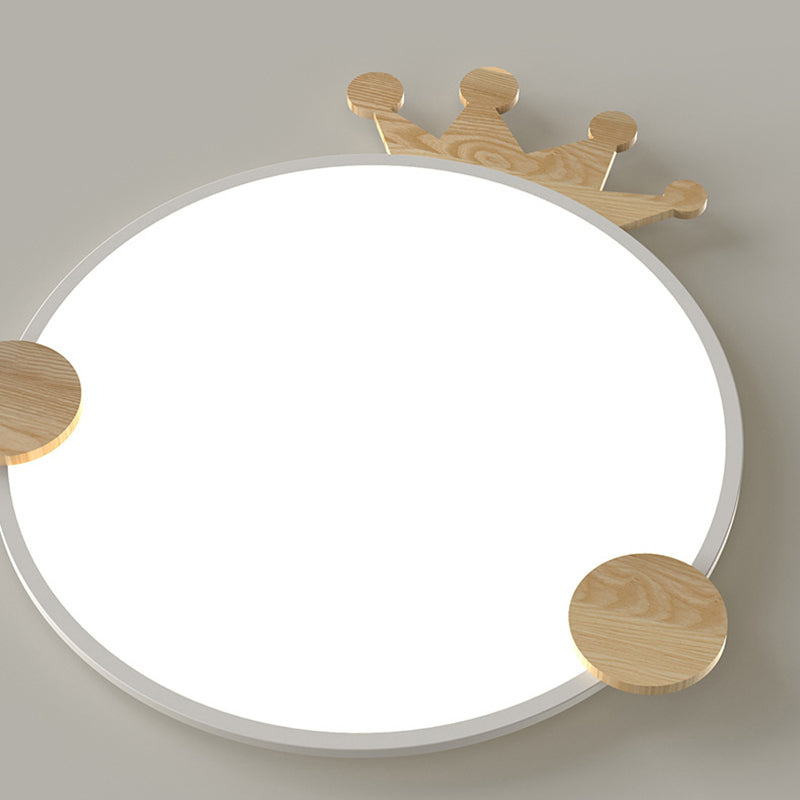 Contemporary Creative Iron Aluminum Acrylic Kids Crown Round LED Flush Mount Ceiling Light For Bedroom