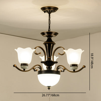 Contemporary Retro Iron Glass Floral Column 3/6/8/10/15 Light Chandeliers For Living Room