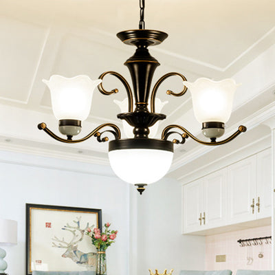 Contemporary Retro Iron Glass Floral Column 3/6/8/10/15 Light Chandeliers For Living Room