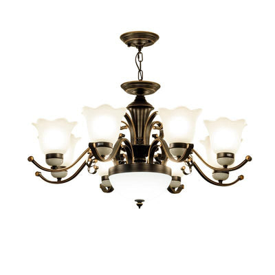 Contemporary Retro Iron Glass Floral Column 3/6/8/10/15 Light Chandeliers For Living Room