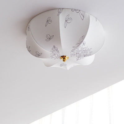 Traditional French Fabric Round Pattern 3-Light Flush Mount Ceiling Light For Bedroom