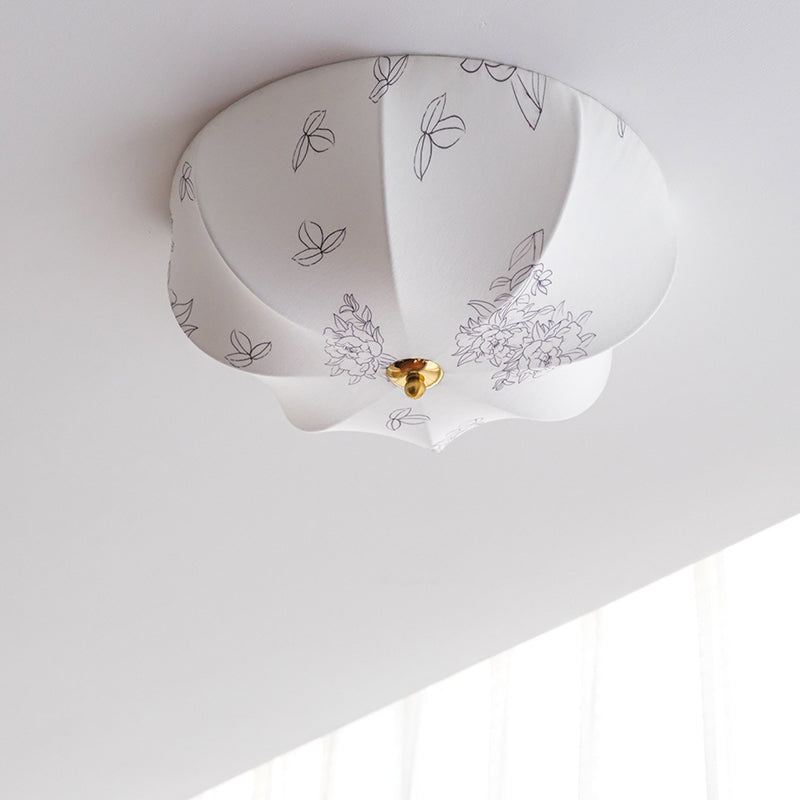 Traditional French Fabric Round Pattern 3-Light Flush Mount Ceiling Light For Bedroom