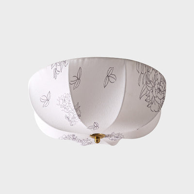 Traditional French Fabric Round Pattern 3-Light Flush Mount Ceiling Light For Bedroom