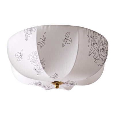 Traditional French Fabric Round Pattern 3-Light Flush Mount Ceiling Light For Bedroom