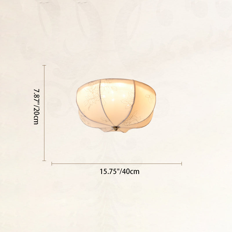 Traditional French Fabric Round Pattern 3-Light Flush Mount Ceiling Light For Bedroom