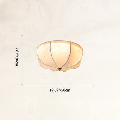 Traditional French Fabric Round Pattern 3-Light Flush Mount Ceiling Light For Bedroom