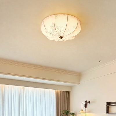 Traditional French Fabric Round Pattern 3-Light Flush Mount Ceiling Light For Bedroom